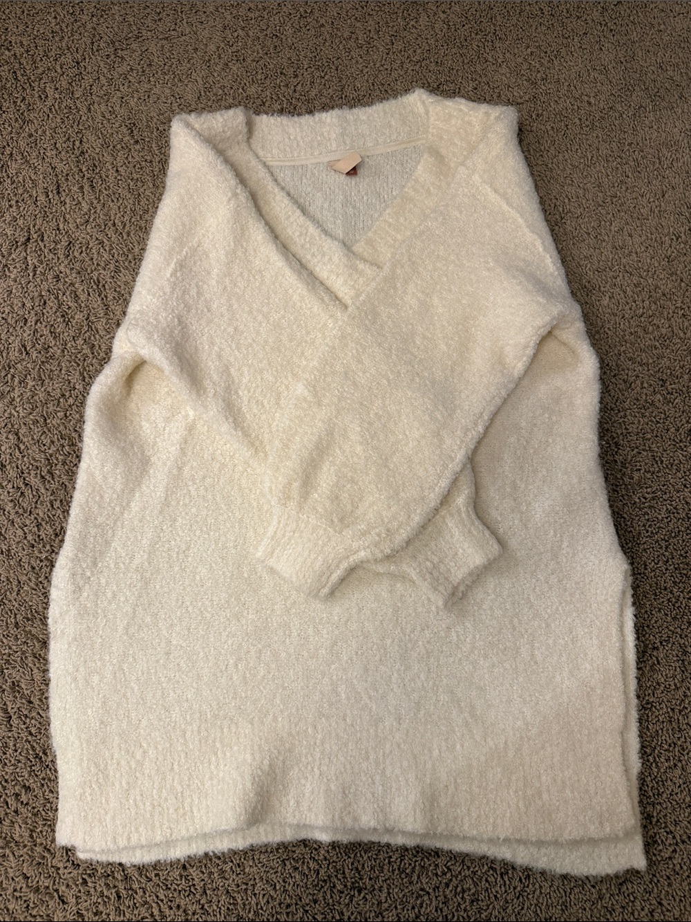 Pilcro Cream Oversized V-Neck Textured Knit Sweater